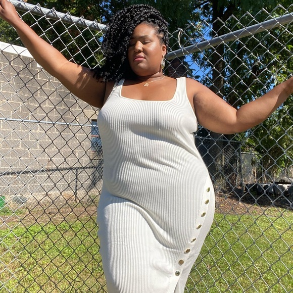 White Ribbed Knit Midi Dresses